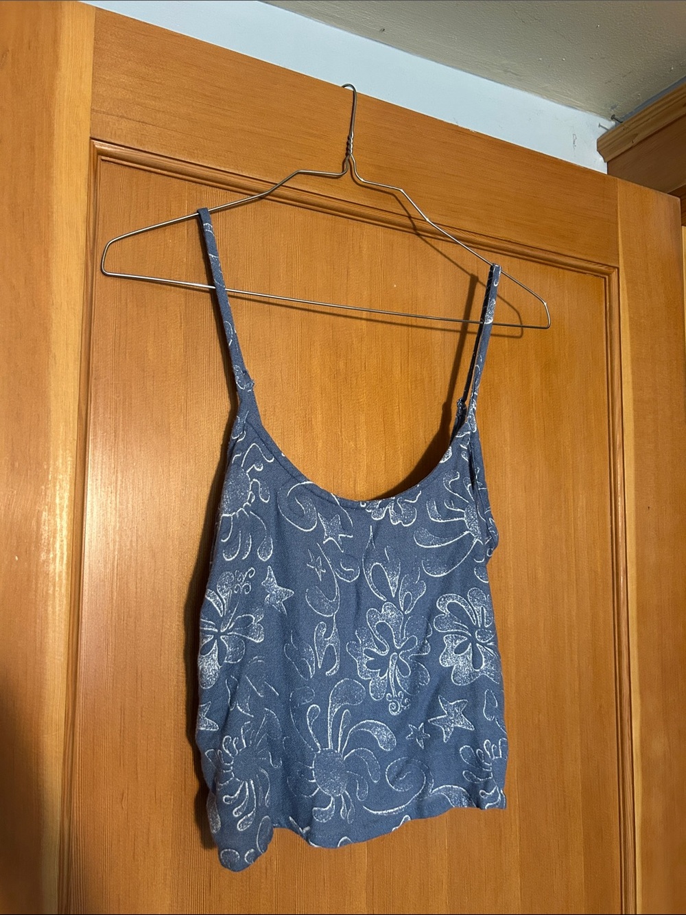 RVCA Blue Floral-Print Spaghetti Strap Crop